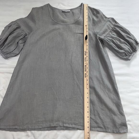 BRYN WALKER Tunic Top Size M Light Gray 100% Linen Bell Flare Sleeve Lagenlook - Picture 7 of 13